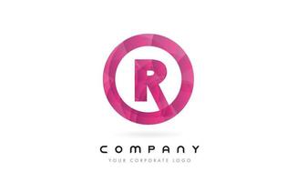 r letter logo-ontwerp met cirkelvormig paars patroon. vector