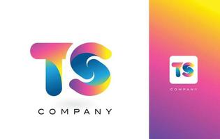 ts-logo brief met regenboog levendige mooie kleuren. kleurrijke trendy paarse en magenta letters vector. vector