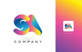 sa logo brief met regenboog levendige mooie kleuren. kleurrijke trendy paarse en magenta letters vector. vector