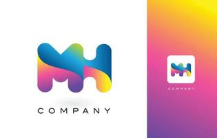 mh-logo brief met regenboog levendige mooie kleuren. kleurrijke trendy paarse en magenta letters vector. vector