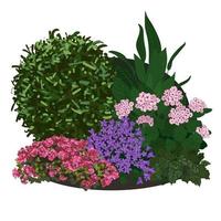 tuinlandschappen, zomer- en lentebloembed. platte vectorillustraties vector