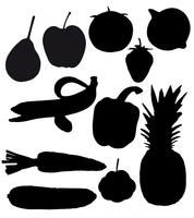 groenten en fruit zijn zwarte silhouetten vector