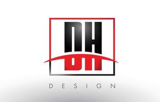 dh dh logo letters met rode en zwarte kleuren en swoosh. vector
