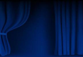 realistisch kleurrijk blauw fluwelen gordijn gevouwen. optie gordijn thuis in de bioscoop. vector illustratie