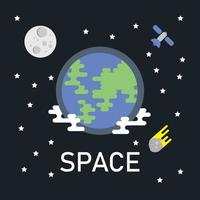 ruimte gratis bewerkbare vectorillustratie plat ontwerp aarde maan satelliet komeet kinderboeken omslagmateriaal of sociale media-inhoud vector