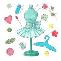 Set mannequin naai-accessoires. Handtekening. Vector illustratie