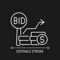bod verhoogt lineair pictogram voor donker thema. minimumprijs stijgt. bieden op artikelen. dunne lijn aanpasbare illustratie. geïsoleerd vectorcontoursymbool voor nachtmodus. bewerkbare streek vector