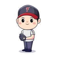 schattige jongen die honkbal speelt kawaii chibi character design vector