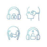 draadloze hoofdtelefoons gradiënt lineaire vector iconen set. professionele on-ear-headset. in oortelefoons. handsfree apparaat. dunne lijn contour symbolen bundel. geïsoleerde overzicht illustraties collectie