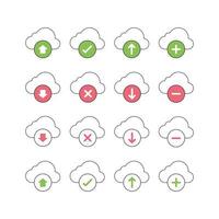 wolk verbindingspictogram corrigeren onjuiste pictogrammen, rechts verkeerd pictogram, accepteren weigeren, vinkje, kruis, sluiten, positief negatief vector