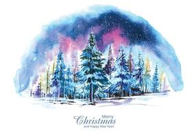 mooie kerstboom op de achtergrond van de winterlandschapskaart vector