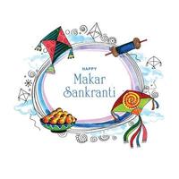 happy makar sankranti festival achtergrond versierd met vliegers vector
