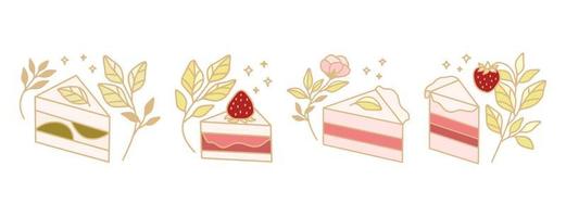 set van kleurrijke gebak-, cake- en bakkerij-elementen voor clipart of voedsellogo vector