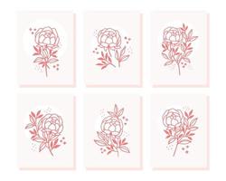 verzameling vintage romantische kaartsjablonen met rozen en pioenrozen vector