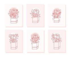 verzameling vintage romantische kaartsjablonen met roze bloemen vector