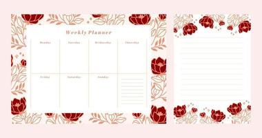 set bloemenweekplanner en takenlijst-kladbloksjabloon vector