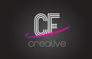 cf cf-letterlogo met lijnenontwerp en paarse swoosh. vector