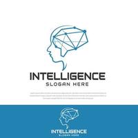 kunstmatige intelligentie logo icon.brain verbindt dynamische lijn en puntsymbool met menselijk hoofd. machine learning, digitale hersenen en denkproces concept. vector illustratie