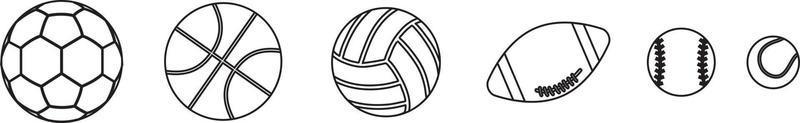 sportballen instellen. bal pictogrammen. ballen voor voetbal, voetbal, basketbal, tennis, honkbal, volleybal. vector illustratie