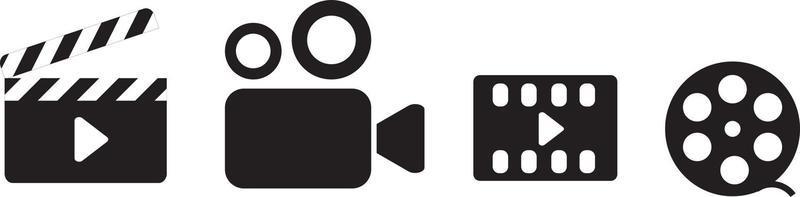 bioscoop iconen - film klepel, camera, filmrol, video. bioscoop symbool. vector