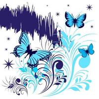blauwe vlinder bloem ornament decoratie vector