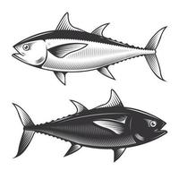 tonijn gele vin vissen vintage tekening doodle lijn kunst illustratie vector. vector