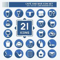 café en bar icon set icoon in trendy lange schaduw stijl geïsoleerd op zachte blauwe achtergrond vector