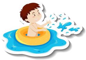 een jongen met zwemring in het water vector