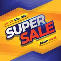 super verkoop banner vectorillustratie met gele en blauwe kleurverloop combinatie sjabloonontwerp voor media reclame vector