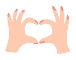 hart vorm hand. twee handen die hartteken maken. liefde, romantische relatie, samenleving, ondersteuning, gezond leven, concept. samenleving, ondersteuning, gezond leven, mededogen, liefde, vrede. vectorillustratie.