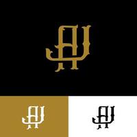 monogram logo met de eerste letter a, j, aj of ja vintage overlappende gouden kleur op zwarte achtergrond vector