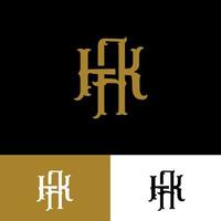 monogram logo met eerste letter a, k, ak of ka vintage overlappende gouden kleur op zwarte achtergrond vector