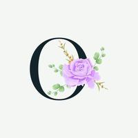 mooi o-alfabet met florale logo-decoratiesjabloon. luxe lettertype met groene bladeren embleem botanische vectorillustratie. vector