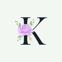 mooi k alfabet met florale logo decoratie sjabloon. luxe lettertype met groene bladeren embleem botanische vectorillustratie. vector