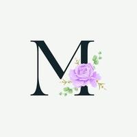 mooi m-alfabet met florale logo-decoratiesjabloon. luxe lettertype met groene bladeren embleem botanische vectorillustratie. vector