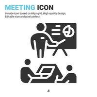 vergadering pictogram vector met glyph stijl geïsoleerd op een witte achtergrond. vector illustratie presentatie teken symbool pictogram concept voor zaken, financiën, industrie, bedrijf, apps, web en alle projecten