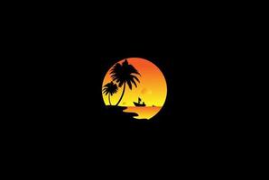 zonsondergang palm kokospalm strand silhouet logo ontwerp vector