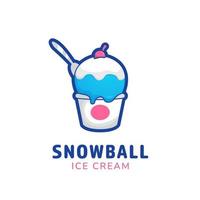 sneeuwbal ijs emmer beker logo pictogram symbool in grappige zoete schattige stijl vector