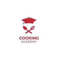 koken en eten voeding school academie logo pictogram symbool met lepel vork en afstuderen kroon hoed vector