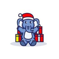 schattige olifant met kerstmuts en cadeautjes vector