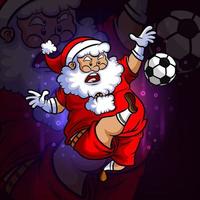 de kerstman speelt het ontwerp van de voetbal esport-mascotte vector