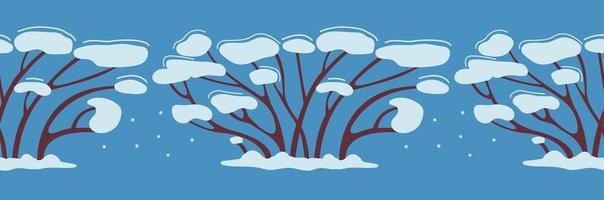 winter naadloze patroon boom of struik in de sneeuw. het groeit in de winter. decor voor nieuwjaarsontwerp. plakband ontwerp. eenvoudige vectorillustratie in vlakke stijl op blauwe achtergrond