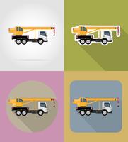 vrachtwagen kraan voor bouw plat pictogrammen vector illustratie