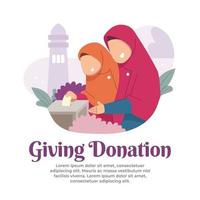 de illustratie nodigt kinderen uit om donaties te doen in de maand ramadan vector