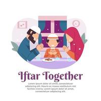 illustratie van het verbreken van het vasten met het gezin in de maand ramadan premium vector