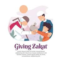 illustratie van het geven van zakat aan mensen in nood in de maand ramadan vector