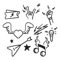 hand getrokken doodle rock and roll gerelateerde icon set illustratie geïsoleerd vector