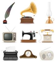 set van veel objecten retro oude vintage iconen stock vectorillustratie vector