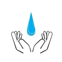 hand getrokken doodle waterdruppel op palm hand illustratie symbool voor water besparen vector