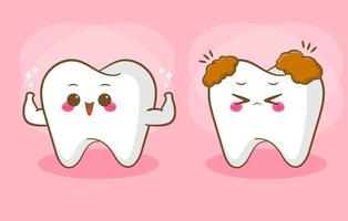 cartoon illustratie van gezonde en zieke tand vector